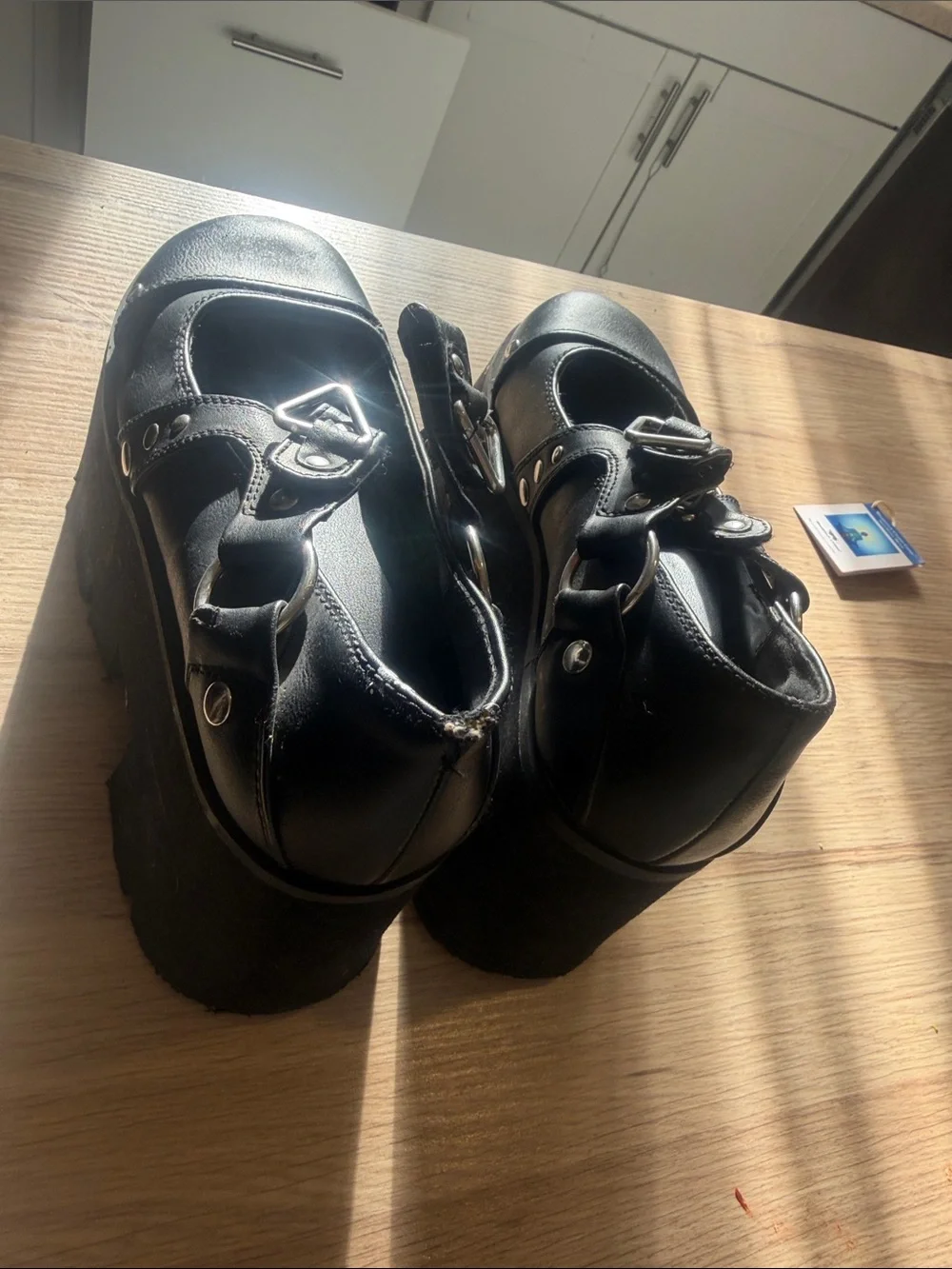 Black Platform Mary Jane Shoes with Buckle Straps